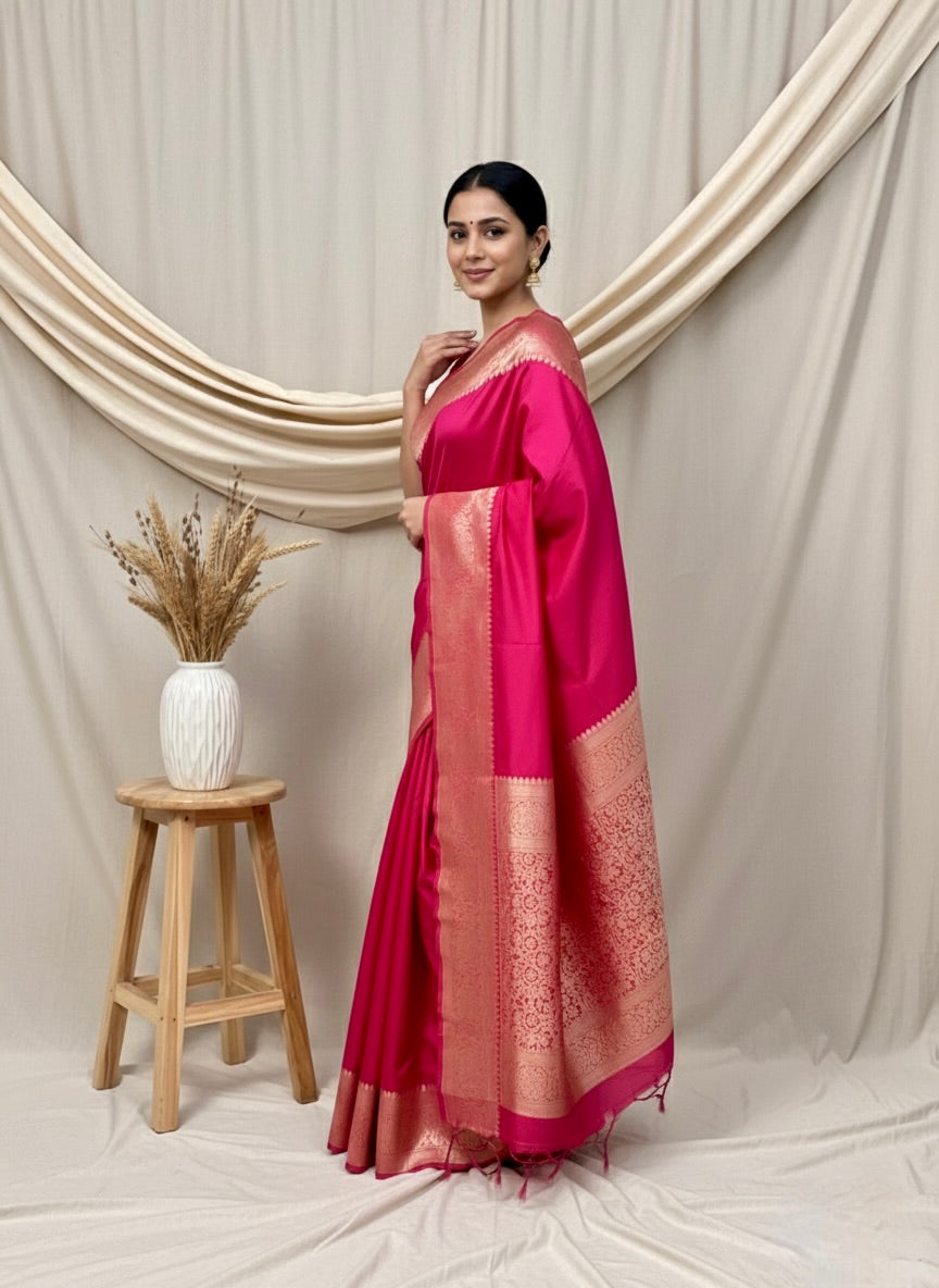 Banarasi Silk Saree With Golden Border