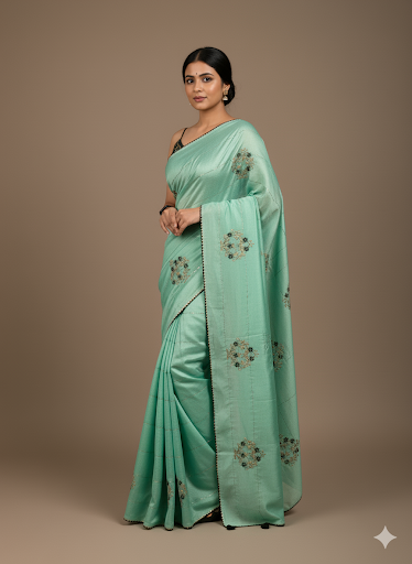 Mint Green Silk Saree with Delicate Embroidery