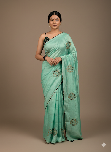 Mint Green Silk Saree with Delicate Embroidery