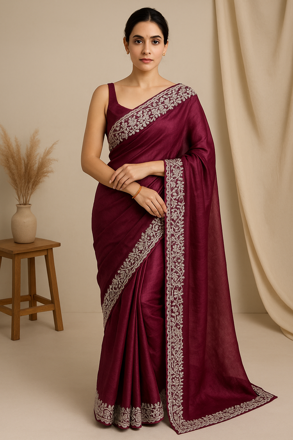 Elegant Maroon Organza Saree