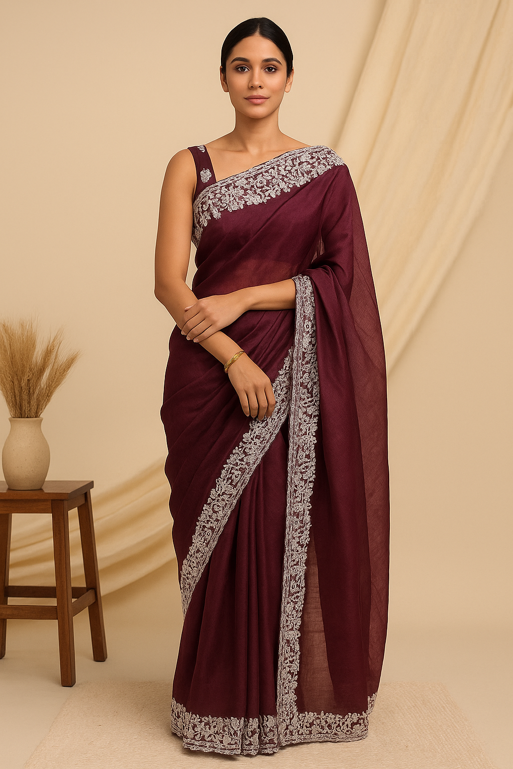 Elegant Maroon Organza Saree