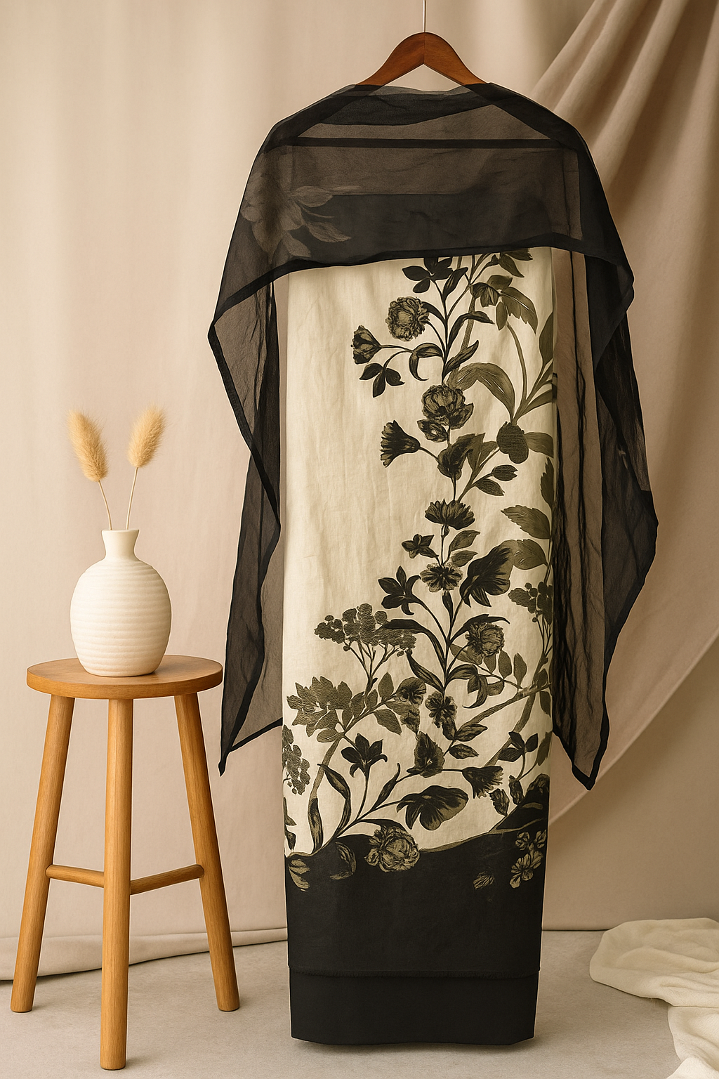 Olive green embroidered suit set