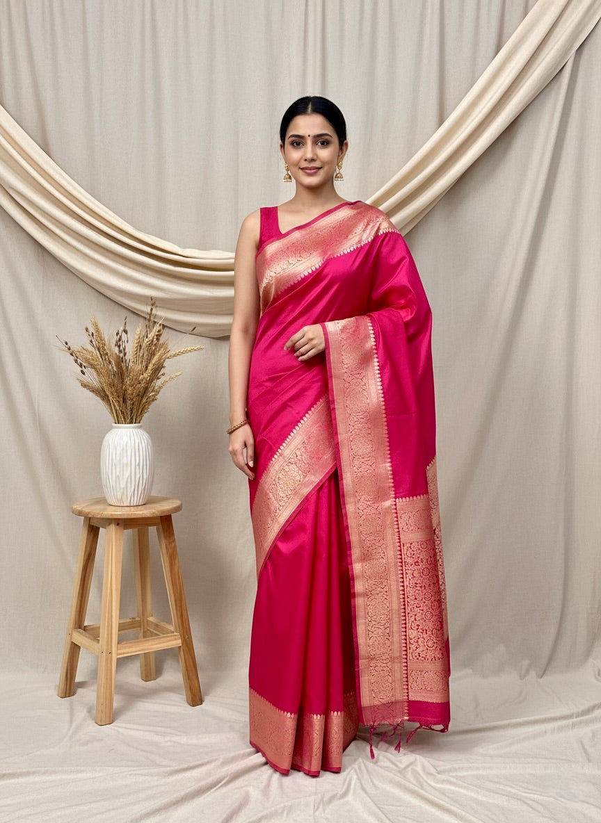 Banarasi Silk Saree With Golden Border