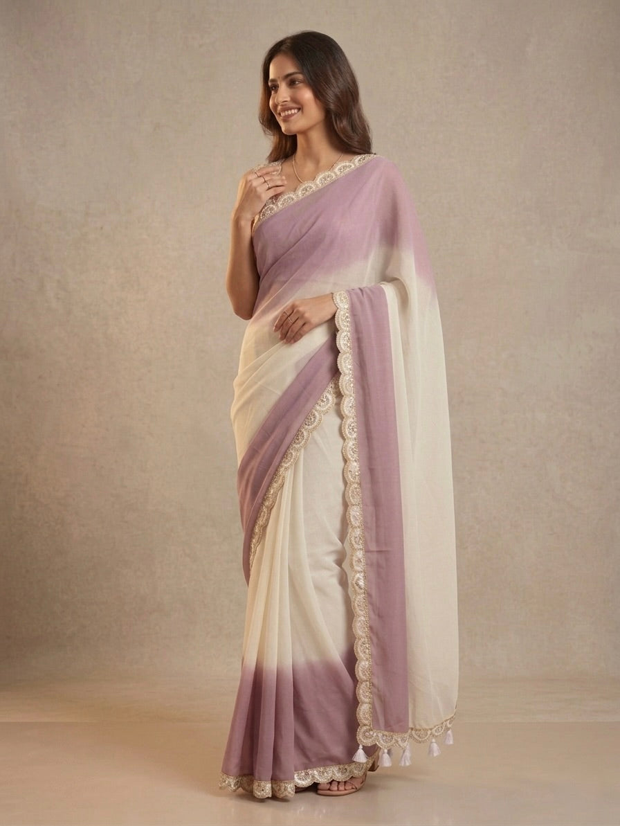Blush Ivory Ombre Elegance Saree