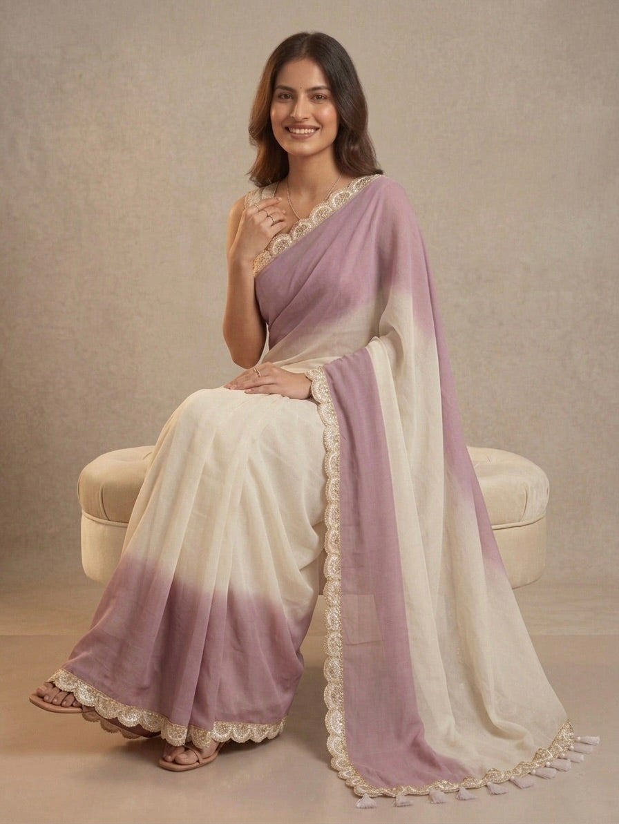 Blush Ivory Ombre Elegance Saree