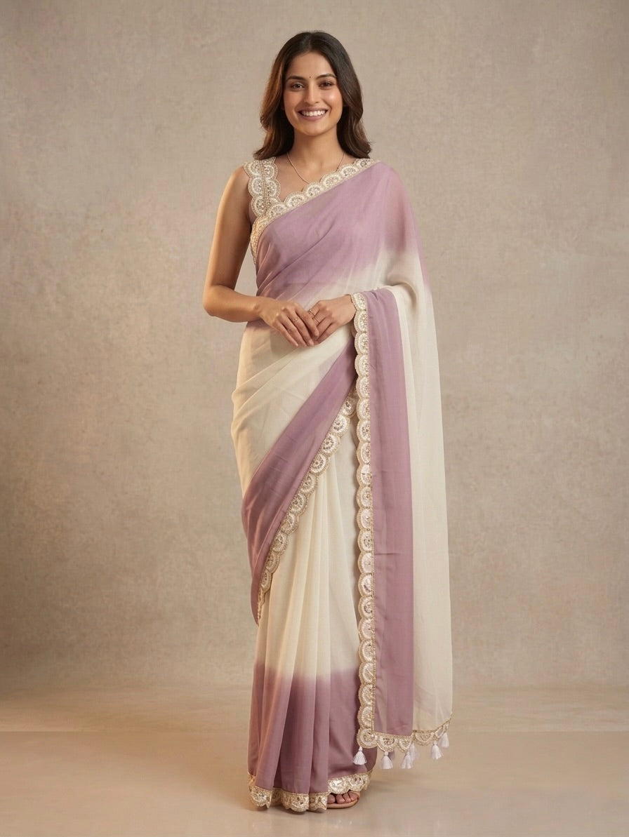 Blush Ivory Ombre Elegance Saree