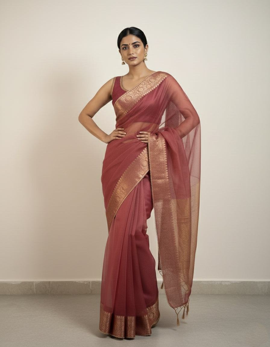 Organza Saree with tassel detailing