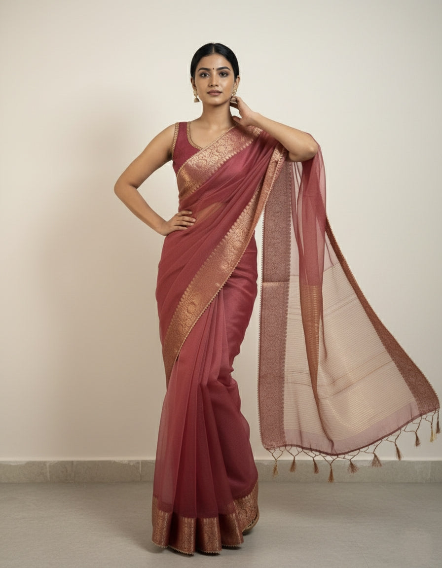 Organza Saree with tassel detailing