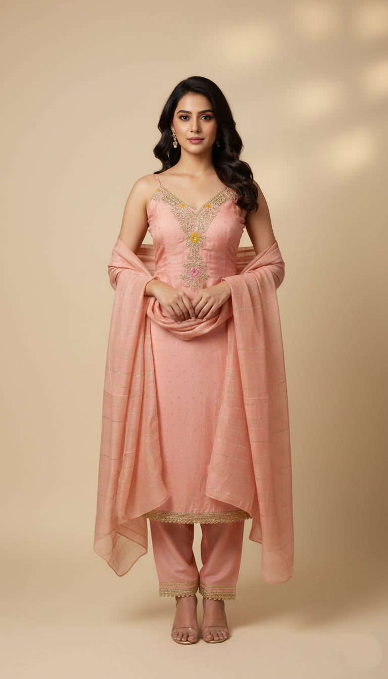Pink Embroidered Unstitched Suit Set