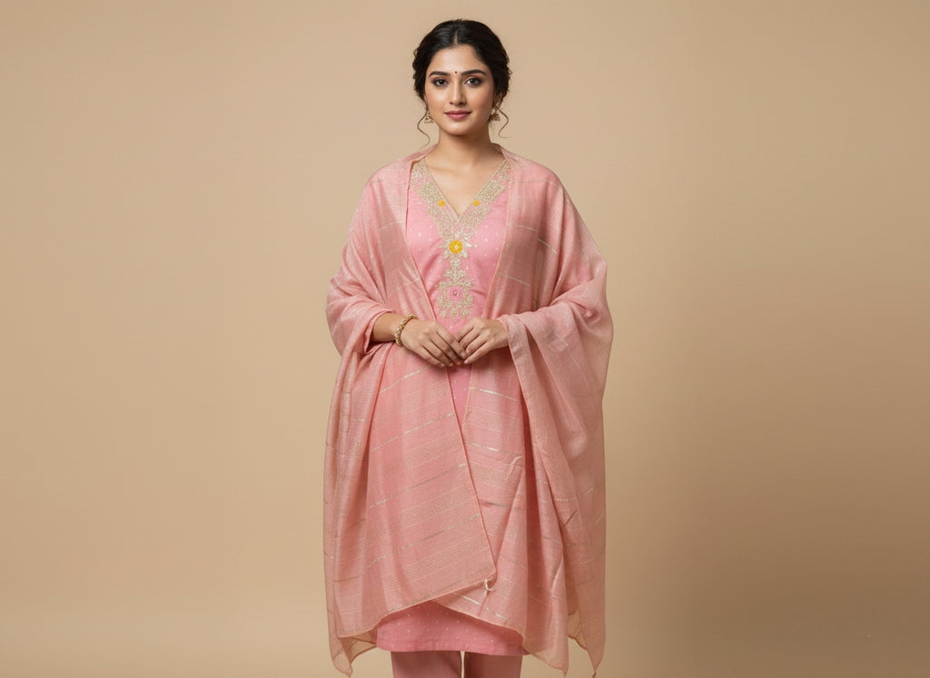 Pink Embroidered Unstitched Suit Set
