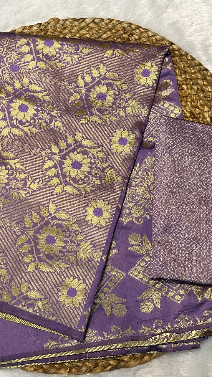 Royal Purple Banarasi Silk Saree with Golden Zari Work