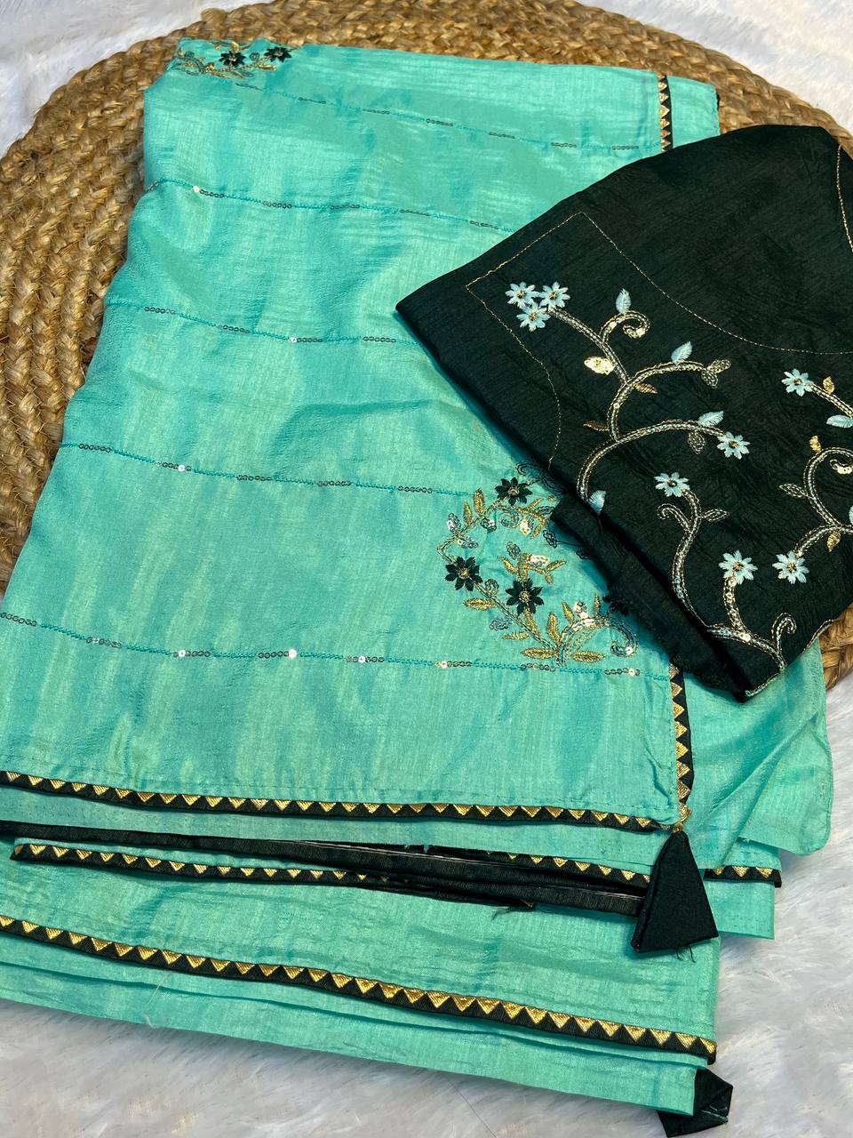 Mint Green Silk Saree with Delicate Embroidery