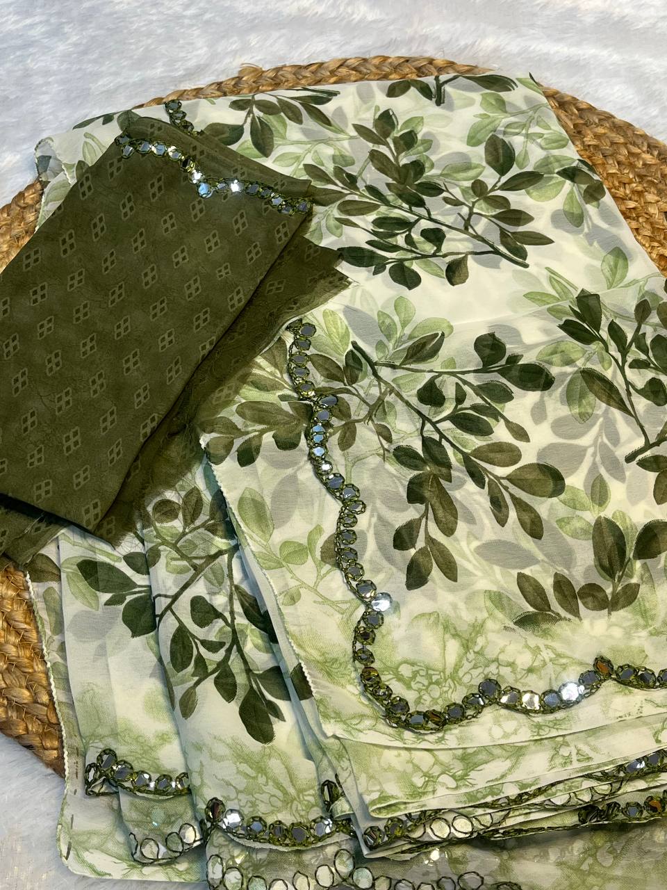 Green Leaf Print georgette Saree