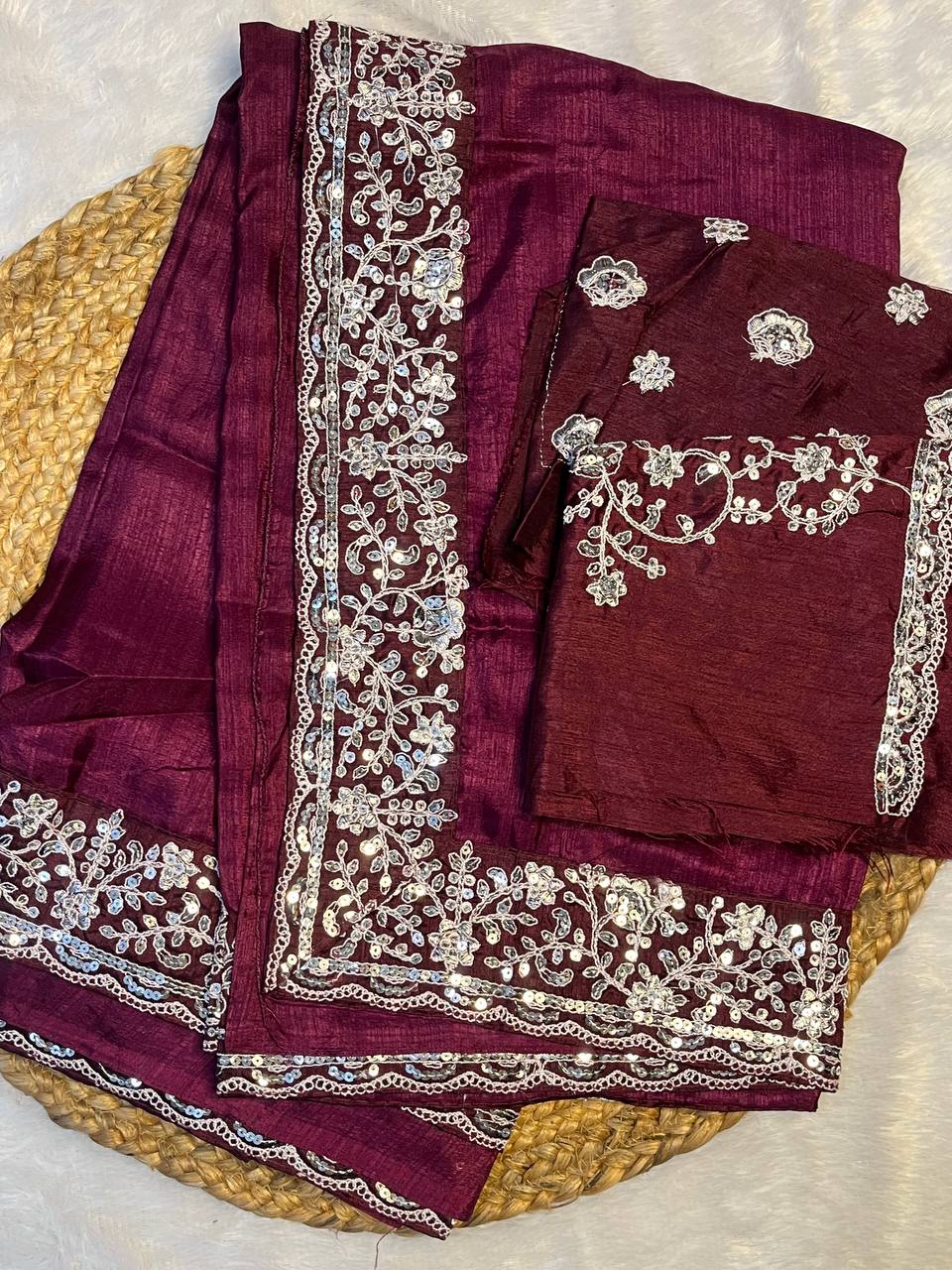 Elegant Maroon Organza Saree