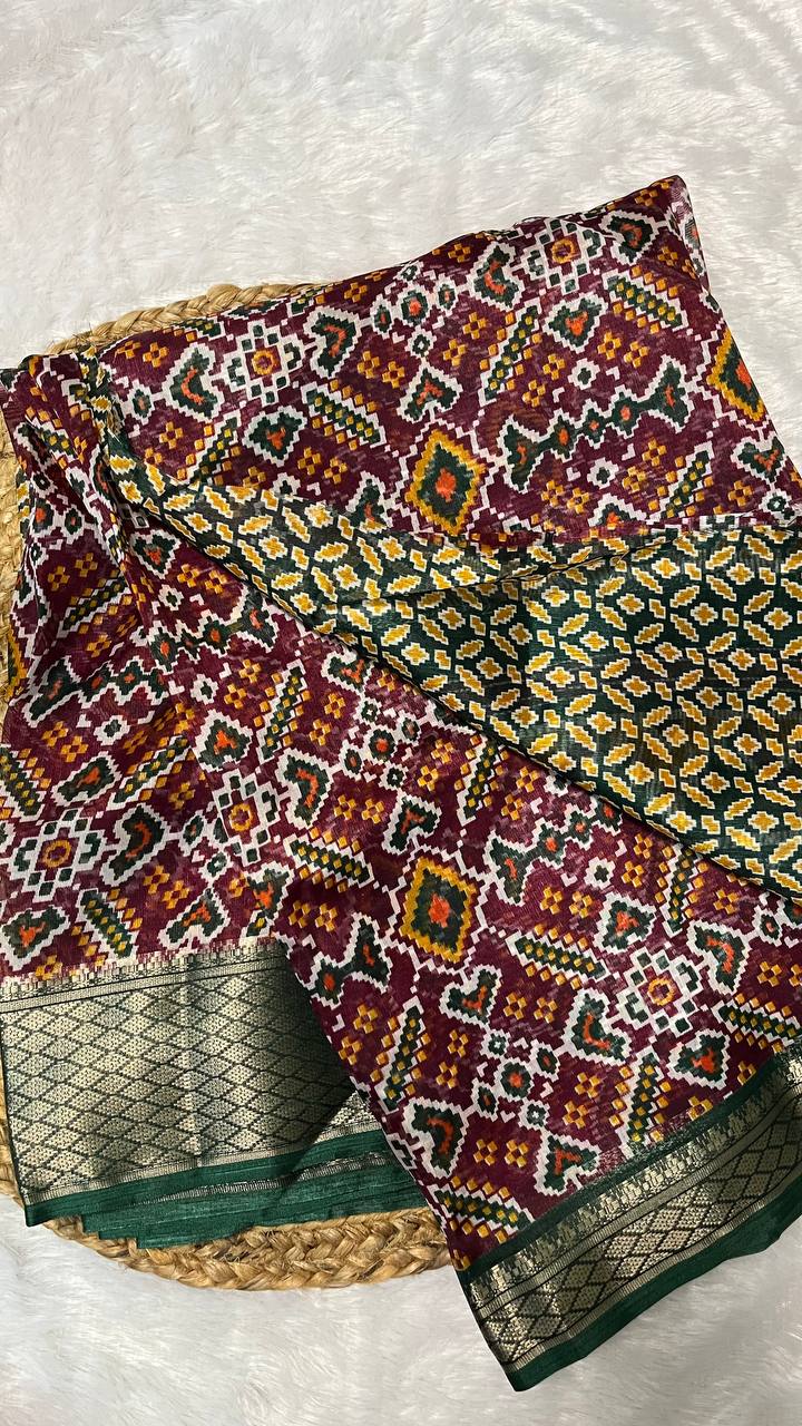 Elegant Patola Print Saree with Rich Green Border
