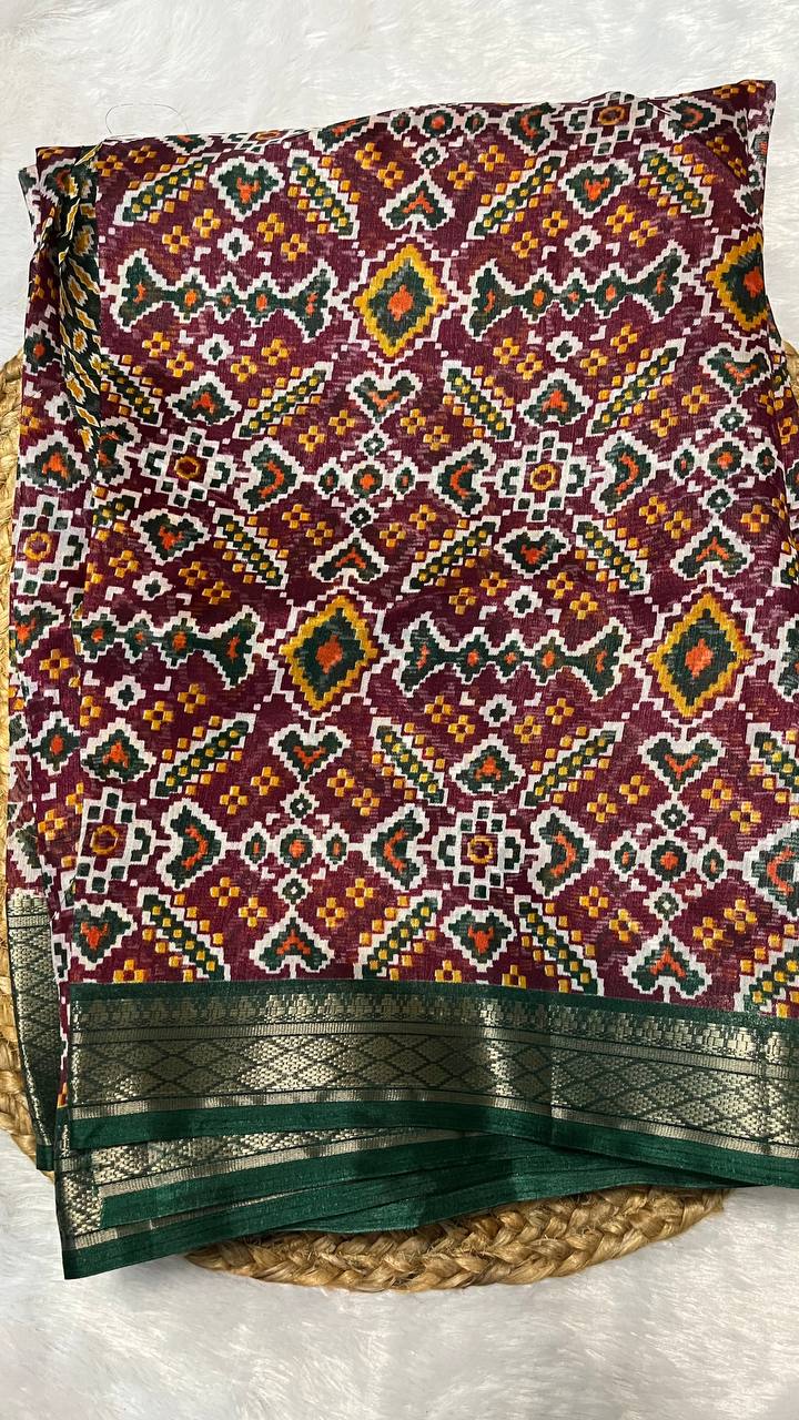 Elegant Patola Print Saree with Rich Green Border