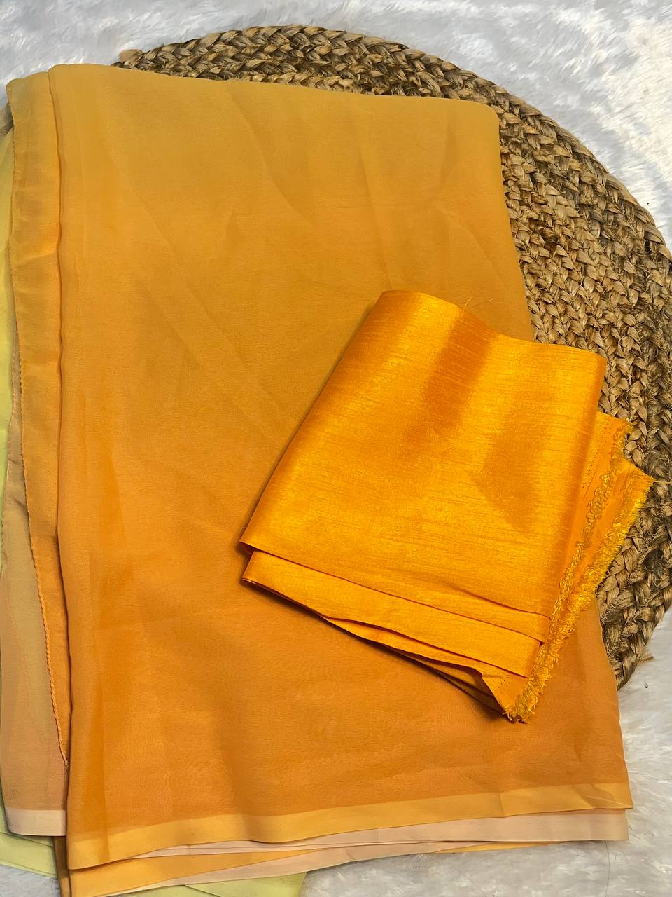 Yellow to Peach Ombre Georgette Saree