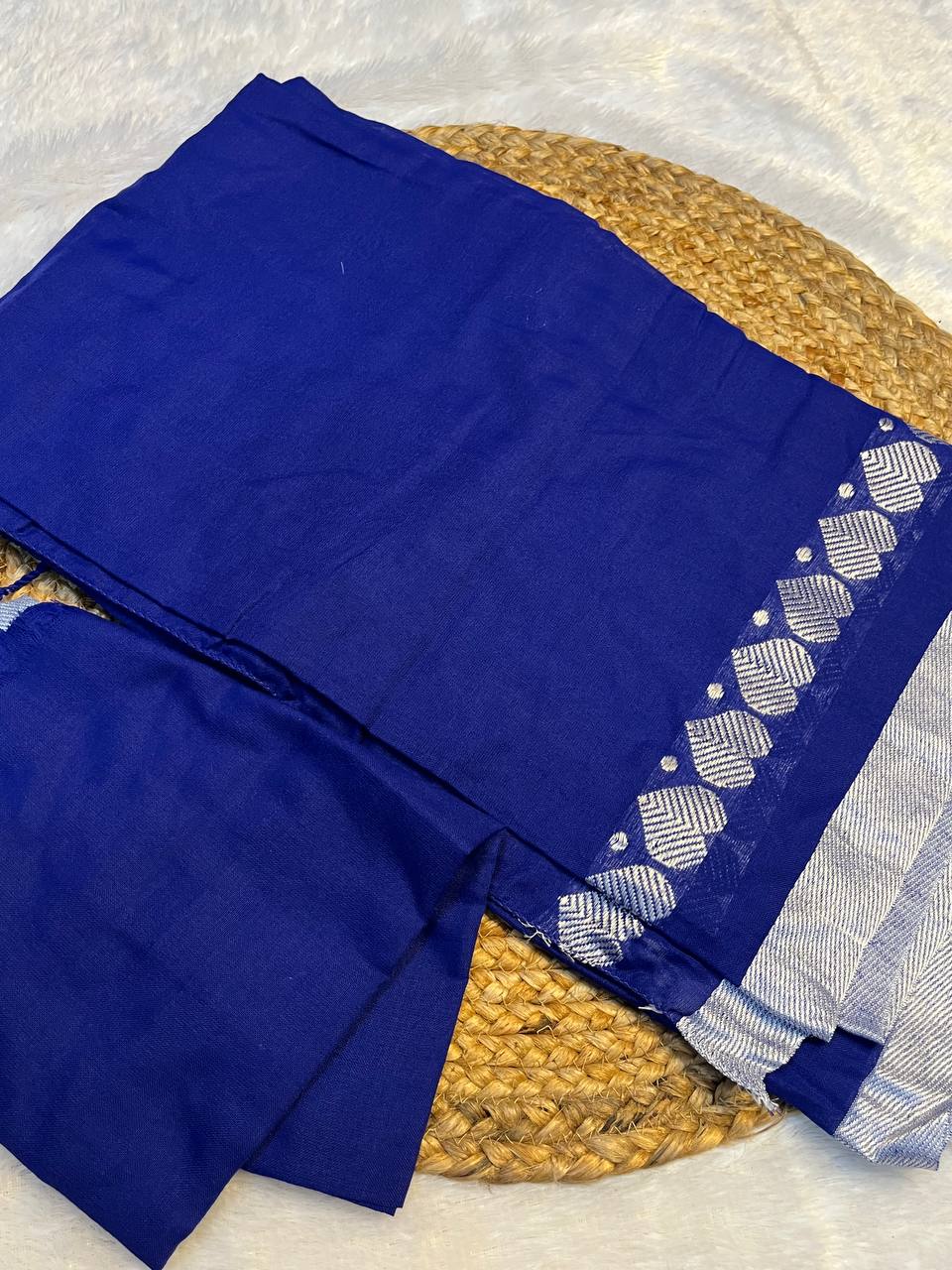 Elegant Royal Blue Saree with Silver Border Detailing