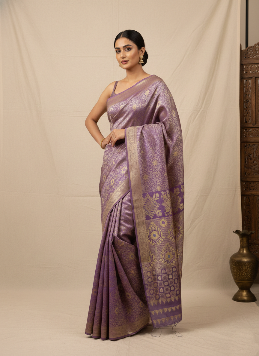 Royal Purple Banarasi Silk Saree with Golden Zari Work